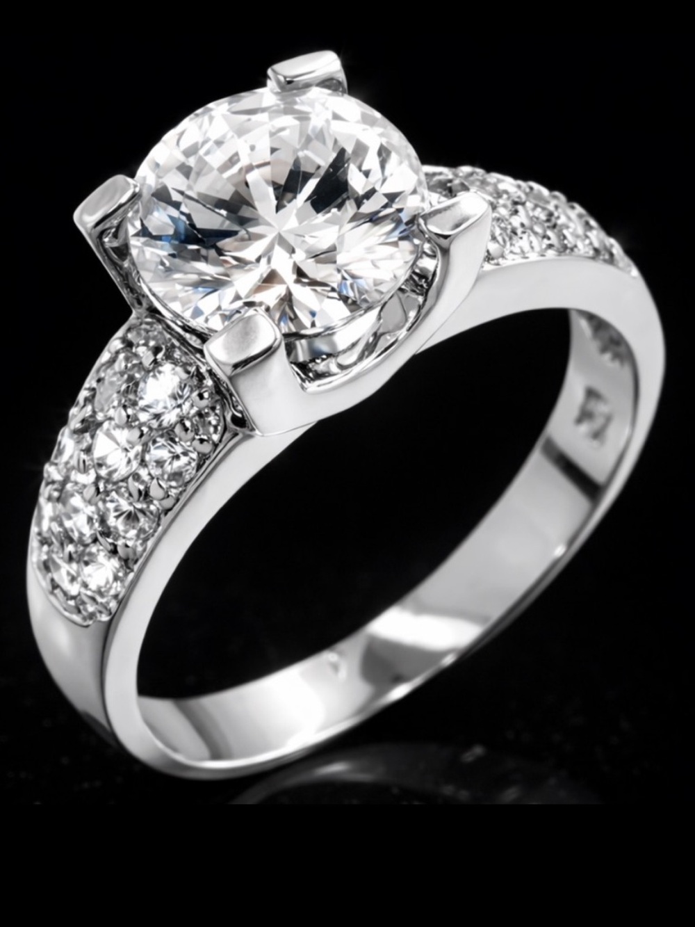 2.5c Round brilliant cut Pave Set Cz Diamond Engagement Wedding band silver Ring